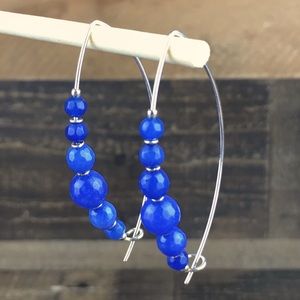 Lapis or Sodalite Crystal Stone Bead Wire Sterling Silver Earrings